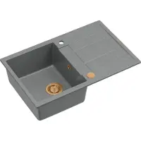 Quadron Spülbecken 1-Becken Spüle | Größe: 78 x 50 x 22 cm | MORGAN 111 | Küchenspüle Granitspüle aus GraniteQ mit Siphon | Grau & Kupfer