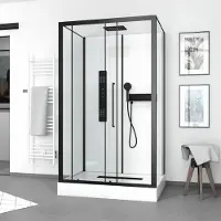 Marwell Duschkabine eckig 90 x 115 x 215 cm White Rectangle Komplettdusche mit Schiebetür, Regendusche, Fertigdusche schwarz matt