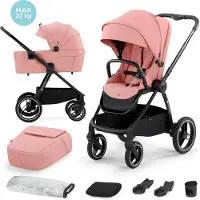 Kinderkraft NEA - Kombikinderwagen 2-in-1 - bis 22 kg - große Babywanne - wasserdichtes Verdeck UPF50+ - große Reifen - einhändige Führung - Rosa