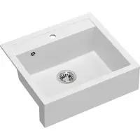 Quadron Spülbecken 2-Becken Spüle | Größe: 59,5 x 54 x 20,5 cm | BILL 110 | Granitspüle aus GraniteQ mit Siphon | Weiß + Stahl