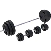 Gorilla Sports Hantelset - 100kg, Langhantelstange 170cm, 2 Kurzhanteln, 30mm, 18 Hantelscheiben aus Kunststoff, mit Sternverschlüssen - Langhantel