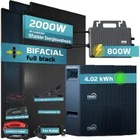SUNNIVA 2000W Balkonkraftwerk mit 2,01 kWh Speicher TSUN SOLARCANTSOL-DCU2000Lite, 4x 500W BIFAZIAL FULLBLACK komplett Steckdose, Solarspeicher