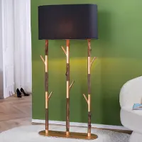 Invicta riess-ambiente Stehlampe WARDROBE 155cm schwarz gold natur Eisenholz Massivholz Standleuchte Lampe Leuchte