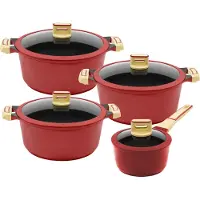 King 4/8tlg. Kochtopfset GOURMET ROT / Topfgrößen ca. Ø16, Ø18, Ø20, Ø24cm / aus Aluguss mit keramisch verstärkter Antihaftbeschichtung: XYLAN PLUS SILVER DIAMOND / Farbe: ROT