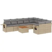 vidaXL 10-tlg. Garten-Sofagarnitur mit Kissen Beige Poly Rattan