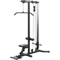 Gorilla Sports Latzugstation - Verstellbar, inkl. Trizepsstange, Latzugstange, bis 280kg, 30mm, Schwarz - Latzugturm, Kabelzugstation, Fitnessstation