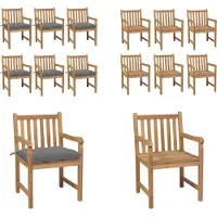 vidaXL Gartenstühle 6 Stk. mit Grauen Kissen Massivholz Teak - Gartenstuhl - Gartenstühle - Gartensessel - Holzstuhl