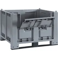 BRB-Lagertechnik Palettenbox mit Kommissionierklappe und 2 Kufen, lebensmittelecht, LxBxH 1200 x 800 x 850 mm