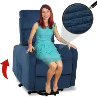Mendler Fernsehsessel HWC-K62, Relaxsessel TV-Sessel Liege, Liegefunktion Aufstehhilfe, Metall Stoff/Textil Cord blau