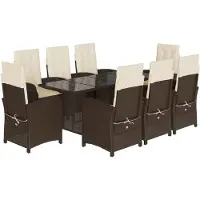 vidaXL 9-tlg. Garten-Essgruppe mit Kissen Braun Poly Rattan