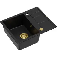 Quadron Spülbecken 1-Becken Spüle | Größe: 62 x 50 x 22 cm | MORGAN 116 | Küchenspüle Granitspüle aus GraniteQ mit Siphon | Carbon & Golden