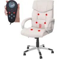 Mendler Massage-Bürostuhl MCW-A71, Drehstuhl Chefsessel, Heizfunktion Massagefunktion Kunstleder creme