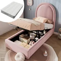 STILVORA Polsterbett 90 x 200 cm mit Matratze, Kinderbett mit einem hydraulischen Lattenrost, Metallstoppern, Ergonomische 7-Zonen-Orthopädische Unterstützung Rosa
