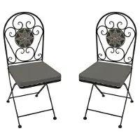 Degamo Gartenstuhl Klappstuhl Bistrostuhl SIENA, Eisen schwarz + Mosaikdekor grau/weiss, 2 Stück, mit Polstern grau