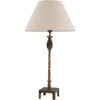 Casa Padrino Luxus Tischleuchte Vintage Messing / Beige Ø 44,5 x H. 84 cm - Schreibtischleuchte mit rundem Lampenschirm - Luxus Tischleuchten - Luxus Schreibtischleuchten - Luxus Leuchten