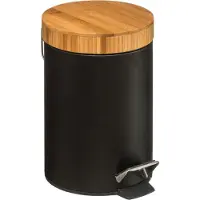 TEXTILOMANIE Abfalleimer Natureo, Kosmetikeimer, Metall, Bambus, Kunststoff, Schwarz, 3 Liter, 140801N