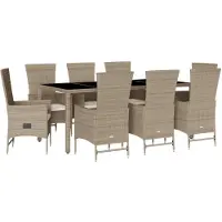 vidaXL 9-tlg. Garten-Essgruppe mit Kissen Beige Poly Rattan
