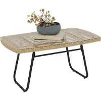 Outsunny Polyrattan Gartentisch, 90 x 50 x 45 cm, UV-beständig Beistelltisch mit Glasplatte, Balkontisch für Garten, Terrasse, Balkon Naturholz