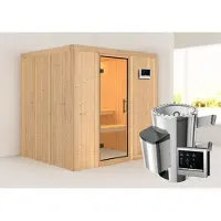 Karibu Sauna Innensauna Daria Fronteinstieg Ofen 3,6 kW externe Strg.easy 196x170x198 cm ohne Dachkranz mit Klarglastür