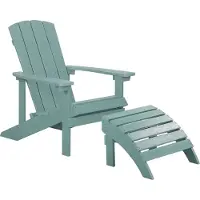 Beliani Gartenstuhl mit Fußhocker Türkis Kunstholz Muskoka Stuhl mit breiten Armlehnen Gartenmöbel Gartenausstattung Lounge Terrasse