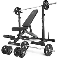 Marbo-sport Marbo Sport - Set MS34_2.0_83KG_G | Doppelseitige Bank + Hantelablage (2 Stück) mit Sicherung + Stangen- und Hantelscheiben gummiert Set 83 kg