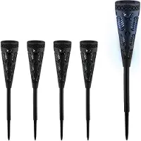 Relaxdays Solarlampe 5er Set, Fackel-Design, Gartenbeleuchtung mit Lichteffekt, H x D: 41 x 7 cm, mit Erdspieß, schwarz