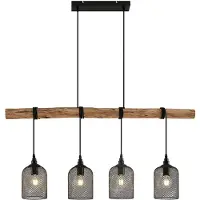LINDBY Hängeleuchte Elrond, 116 cm, schwarz, 4-flammig, Holz