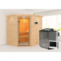 Karibu Sauna Innensauna Elea Eckeinstieg Ofen 9 kW externe Strg easy 224x184x191 cm mit Dachkranz