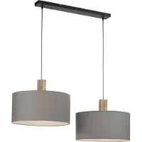 JUST LIGHT LED Pendelleuchte LINEN Stoffschirme mit Holz Apllikationen grau Wohnzimmer, Esszimmer, Küche