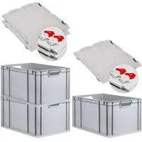 Proregal SuperSparSet 3x Eurobox NextGen Grip mit Scharnierdeckel und Roten Schiebeschnappverschlüssen HxBxT 32 x 40 x 60 cm 65 Liter