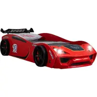 TRAUMMÖBEL Autobett TURBO V2 Kinderbett im Rennwagen-Design mit Lattenrost Farbe Rot