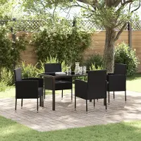 vidaXL 5-teiliges Garten-Ess-Set mit Kissen Schwarz Poly-Rattan, Design Gartenstühle Neu