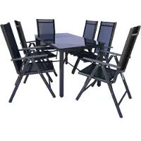 VCM 7 tlg. Gartenmöbel Set | Sitzgruppe Essgruppe | 1x Tisch, 6x Stühle | Tisch Maße ca. H. 76 x B. 140 x T. 80 cm | Stühle 140 SW