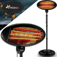 Tresko Infrarot Stand-Heizstrahler 2000W mit Abdeckung | Wärmestrahler Terrasse elektrisch mit 3 Heizstufen | Terrassenstrahler Innen & Außen | Infrarotstrahler mit LED-Anzeige