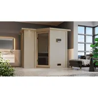 Karibu Sauna Innensauna Sahib 2 Eckeinstieg ohne Zubehör 264x198x214 cm mit Dachkranz mit Graphittür