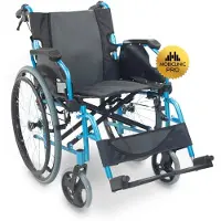 Mobiclinic Rollstuhl Faltbar Aluminium Klappbarer Rollstuhl Leicht Manuell Mit Bremsen Klappbare und geteilte Rückenlehne Faltrollstuhl Blau Bolonia