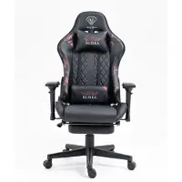 Trisens Gaming Stuhl mit Fußstütze und ergonomsichen 4D-Armlehnen gaming chair in ergonomischer Sportsitz Optik Gamer Stuhl mit verstellbaren Rückenstützkissen Bürostuhl,Farbe:Schwarz/Military -Rosa