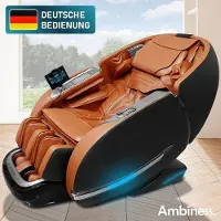 Ambiness Massagesessel Relaxsessel YUNA | 60 Massageprogramme | deutsche Bediensprache | Zero Gravity-Funktion | 3D-Massagetechnologie Ganzkörpermassage + Wärmefunktion | Vitalwertmessung | Cognac