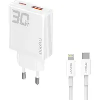 Dudao A30EUL 30W GaN USB-A/USB-C-Wandladegerät + USB-C-Lightning-Kabel - Weiß