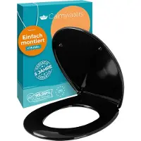 Calmwaters Premium Toilettendeckel Schwarz einfache Montage, WC Sitz bis 250 kg, EU, antibakterieller Duroplast, doppelte Absenkautomatik, 2 Montage Optionen, abnehmbar, Klobrille, oval