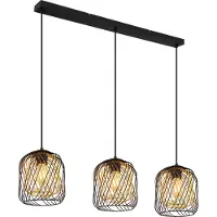 Globo Lighting Hängeleuchte Metall schwarz matt, Metallgeflecht schwarz matt, Metallgeflecht goldfarben matt, Kabel PVC schwarz, Höhe kürzbar, LxBxH: 840x180x1500mm, exkl. 3x E27 40W 230V