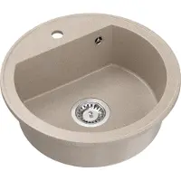 Quadron Rund Spülbecken 1-Becken Spüle | Größe: 51 x 51 x 18 cm, Ø 43 | JOHNNY 210 | Küchenspüle Granitspüle mit Siphon | Beige & Stahl
