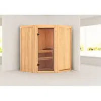 Karibu Sauna Innensauna Tonja Eckeinstieg ohne Zubehör 170x151x198 cm ohne Dachkranz mit Klarglastür