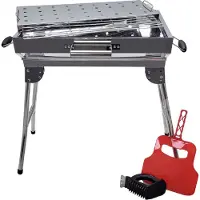 Grillpeter Mangal Iskander Edelstahl rostfrei Schaschlik Grill mit Grillrost Fächer Bürste