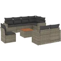 vidaXL 9-tlg. Garten-Sofagarnitur mit Kissen Grau Poly Rattan