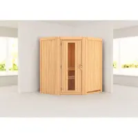 Karibu Sauna Innensauna Tonja Eckeinstieg ohne Zubehör 170x151x198 cm ohne Dachkranz mit Energiespartür