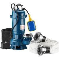 Wiltec Schmutzwasserpumpe 1500W 36000l/h mit Schwimmerschalter max. Förderhöhe 10m mit 20m Schlauch