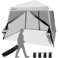 Costway 3x3 m Pop Up Pavillon mit Moskitonetz und Sandsäcke, Faltpavillon faltbar, UV-Schutz 50+, Gartenzelt Partyzelt stabil, Gartenpavillon für Garten, inkl. Rolltasche (Weiß)