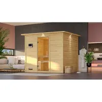 Karibu Sauna Innensauna Sonara Fronteinstieg ohne Zubehör 259x210x206 cm mit Dachkranz mit Klarglastür