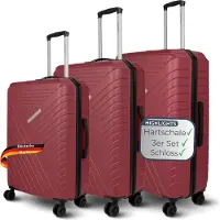 DELUKE 3tlg. Hartschalenkofferset mit Schloss KENDO - ABS Material | Hartschalenkoffer mit Rollen Trolley Koffer Reisekoffer Reisekofferset Gepäck Teleskopgriff, Rot